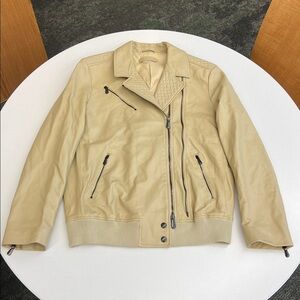 Bottega Veneta tan cream leather moto biker jacket IT size 44 braided stitching